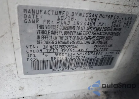 2019 Nissan Sentra S z USA, uszkodzony, nr VIN 3N1AB7AP6KY250454